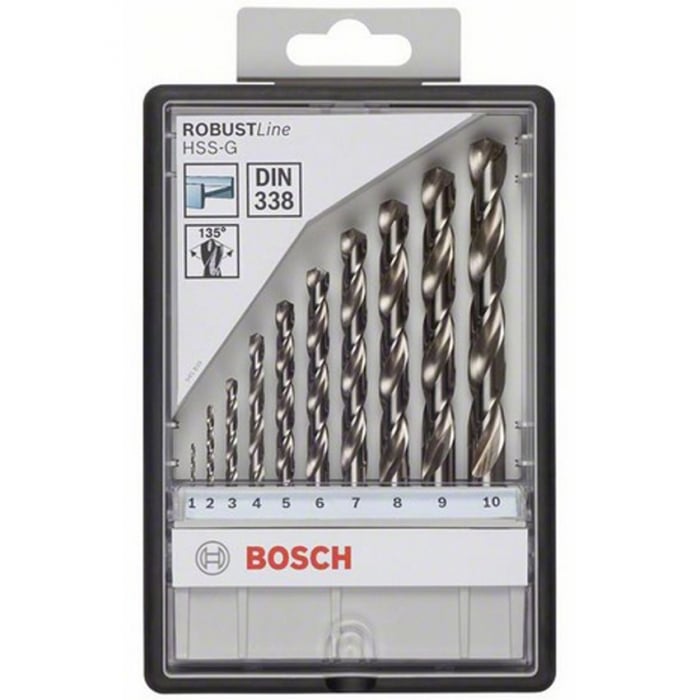 Bosch Set 10 burghie Robust Line pentru metal HSS-G, 135gr, D1-7mm