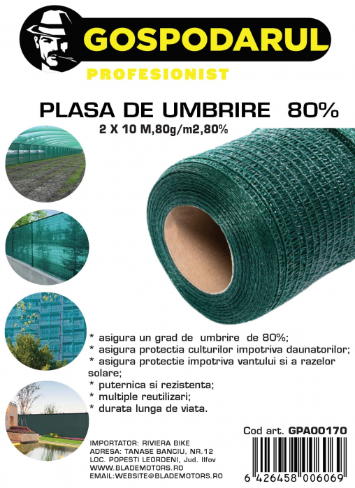 Plasa de umbrire ,2X10 M,80g m2,80%