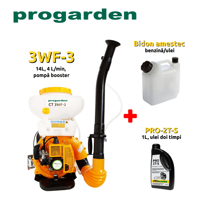 ProGARDEN CT-3WF-3 atomizor, 14L, pompa booster + ulei motor 1L + bidon amestec 1.5L