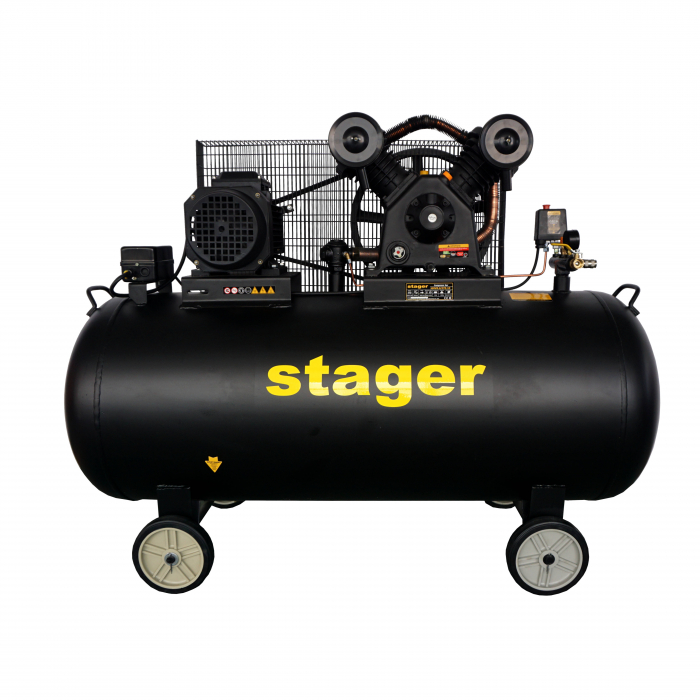 Stager HMV0.6 370-10 compresor aer, 370L, 10bar, 600L min, trifazat, angrenare curea