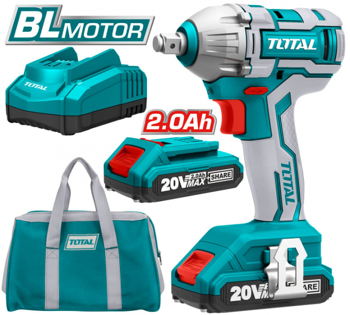 TOTAL - MASINA DE INSURUBAT CU IMPACT CU ACUMULATOR 20V-2.0AH LI-ION (2 ACUMULATORI) - 1 2