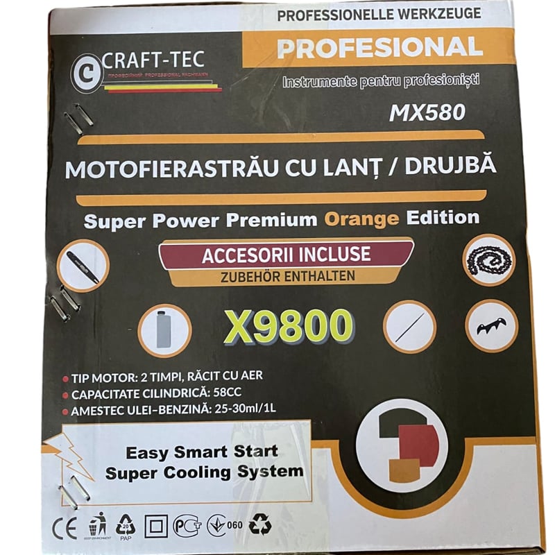 Drujba pe benzina Super Power PREMIUM Orange Edition, 9.8 CP, lama 38 cm, lant 32 dinti [2]