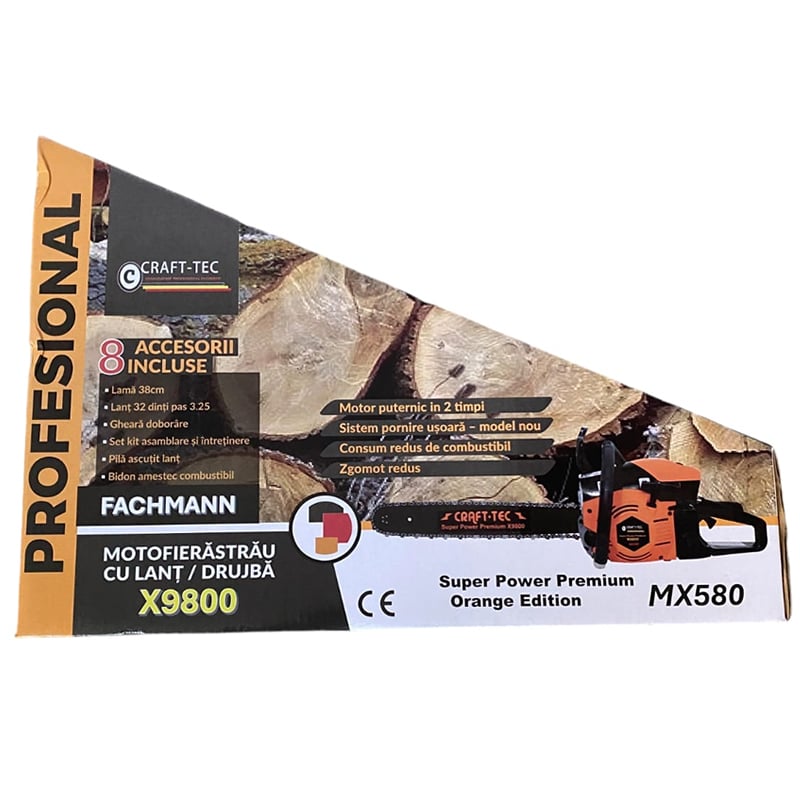 Drujba pe benzina Super Power PREMIUM Orange Edition, 9.8 CP, lama 38 cm, lant 32 dinti [5]