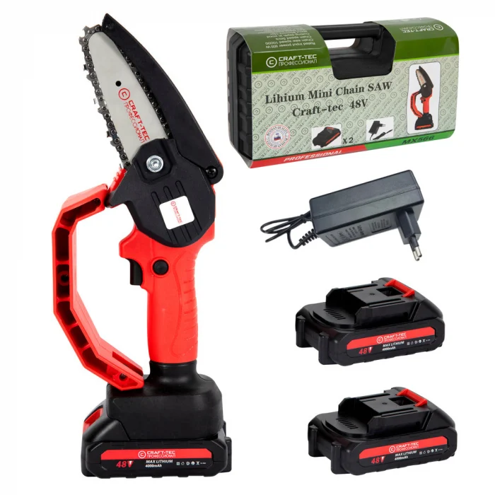 Motofierastraie - Fierastrau de mana, cu lant CRAFT-TEC 36V, 2 acumulatori, 2000mAh, protectie mana si lama