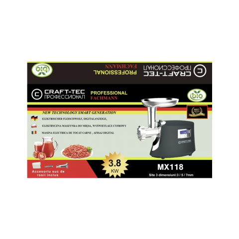 Masina electrica de tocat carne Craft Tec, 3800 W, afisaj digital, accesoriu pentru carnati si rosii [2]