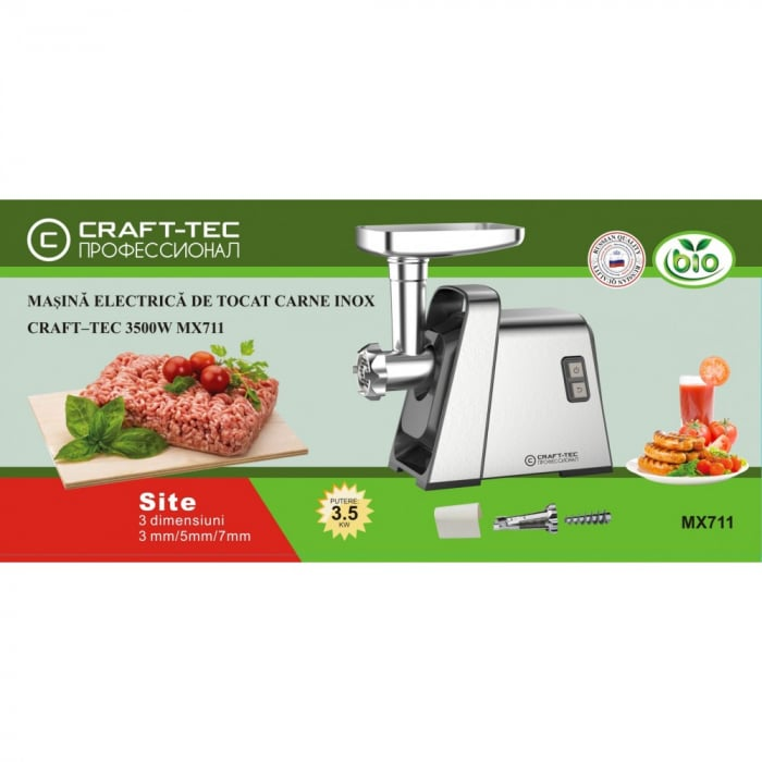 Masina electrica de tocat carne Craft-Tec MX711, 3500W, Inox [1]