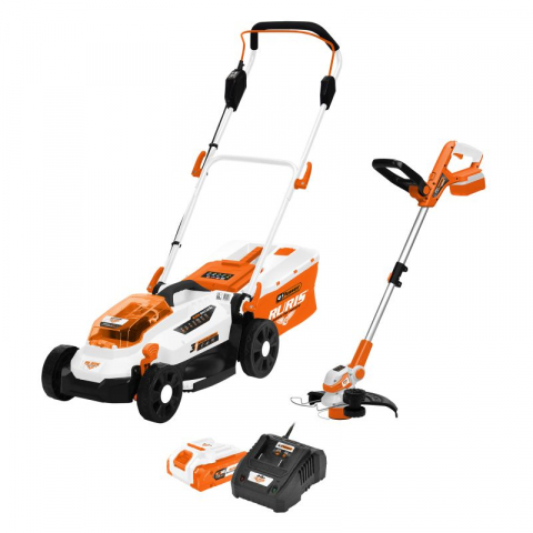 Trimmere & motocoase electrice - Pachet - Peluza Perfecta { Masina de tuns gazon RURIS RXI 3324e + Trimmer RURIS 2024e + Kit acumulator + incarcator RURIS Alfa Up 2424e}