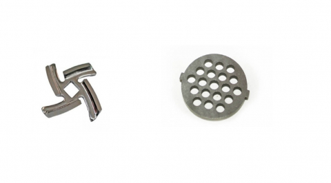 Piese aparat umplut carnati - Set Sita + Cutit inoxidabil cu interior hexagon pentru masina electrica de tocat carne nr. 5