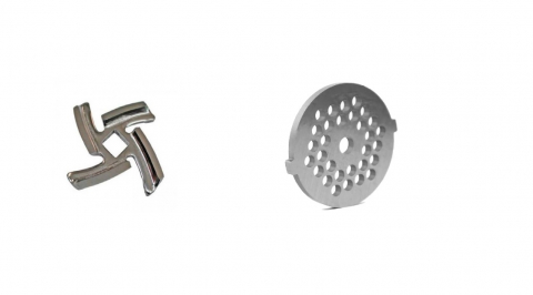 Piese aparat umplut carnati - Set Sita + Cutit inoxidabil cu interior hexagon pentru masina electrica de tocat carne