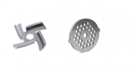 Piese aparat umplut carnati - Set Sita + Cutit inoxidabil cu interior hexagon pentru masina electrica de tocat carne nr. 5