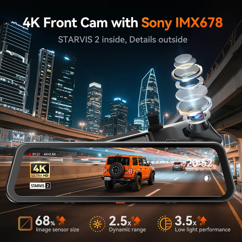 Camera auto tip oglinda WOLFBOX G900 Pro, 4K + 2.5K, ecran tactil de 12″, Wi-Fi si GPS [3]