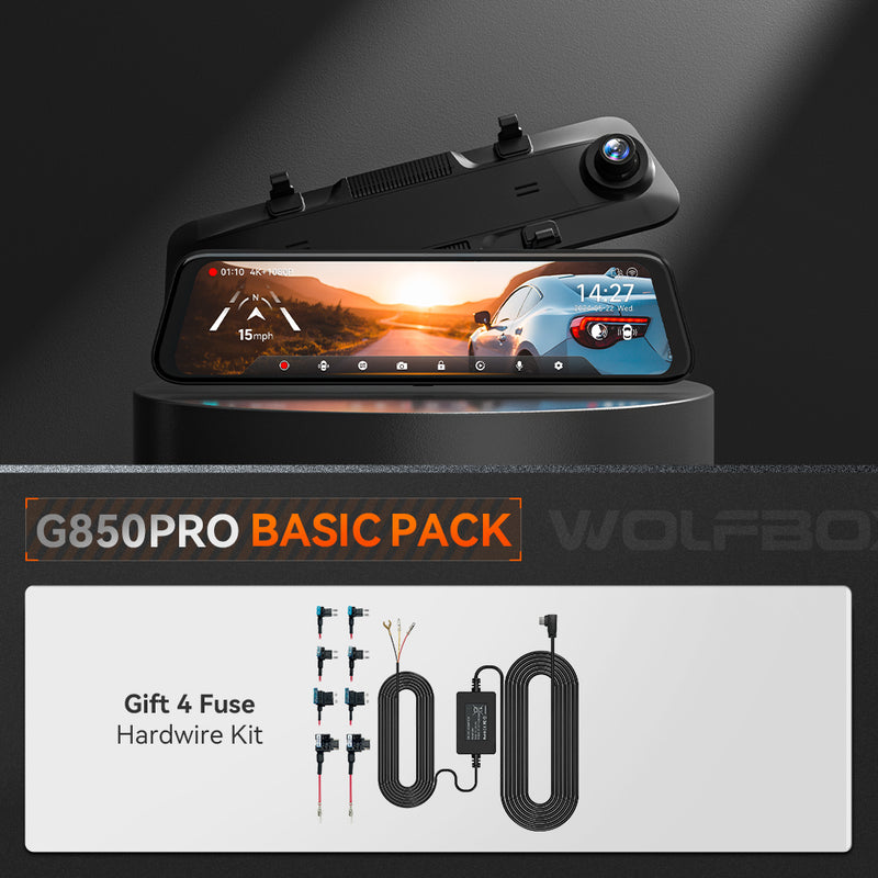 Camera auto tip oglinda WOLFBOX G850 Pro, 4K + Full HD 1080p, ecran tactil de 12″, Wi-Fi, GPS si card de memorie 64 GB [10]