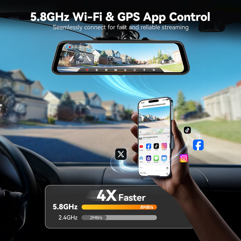 Camera auto tip oglinda WOLFBOX G850 Pro, 4K + Full HD 1080p, ecran tactil de 12″, Wi-Fi, GPS si card de memorie 64 GB [6]