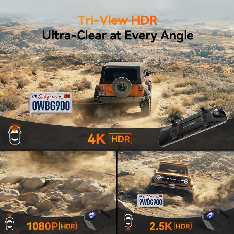 Camera auto WOLFBOX G900TriPro Bumper, 3 camere, 4K + 2.5K + Full HD, Wi-Fi si GPS, ecran tactil de 12″ [6]