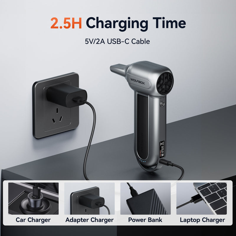 Suflanta de Aer Electrica WOLFBOX MF100, 3 Trepte de Viteza, 5 Capete de Suflare Incluse, 150000 Rpm la Putere Maxima - Potrivita pentru Curatarea Tastaturilor, Masinii, pentru Casa si Exterior [7]