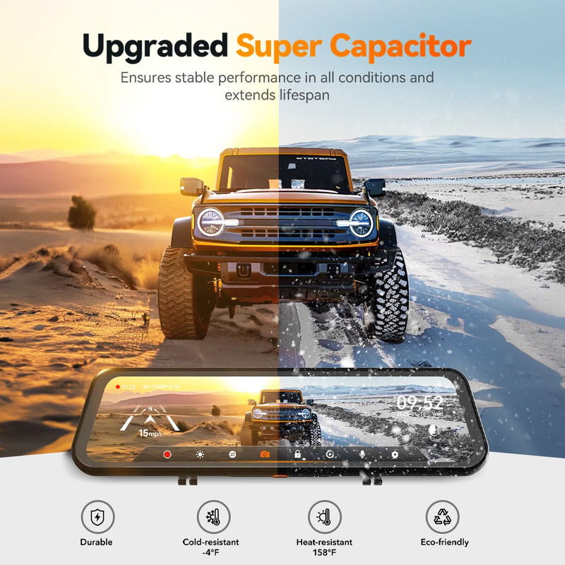 Camera auto tip oglinda WOLFBOX G900TriPro Cabin, 3 camere, 4K + 2.5K + Full HD, Wi-Fi si GPS, ecran tactil de 12″ [8]