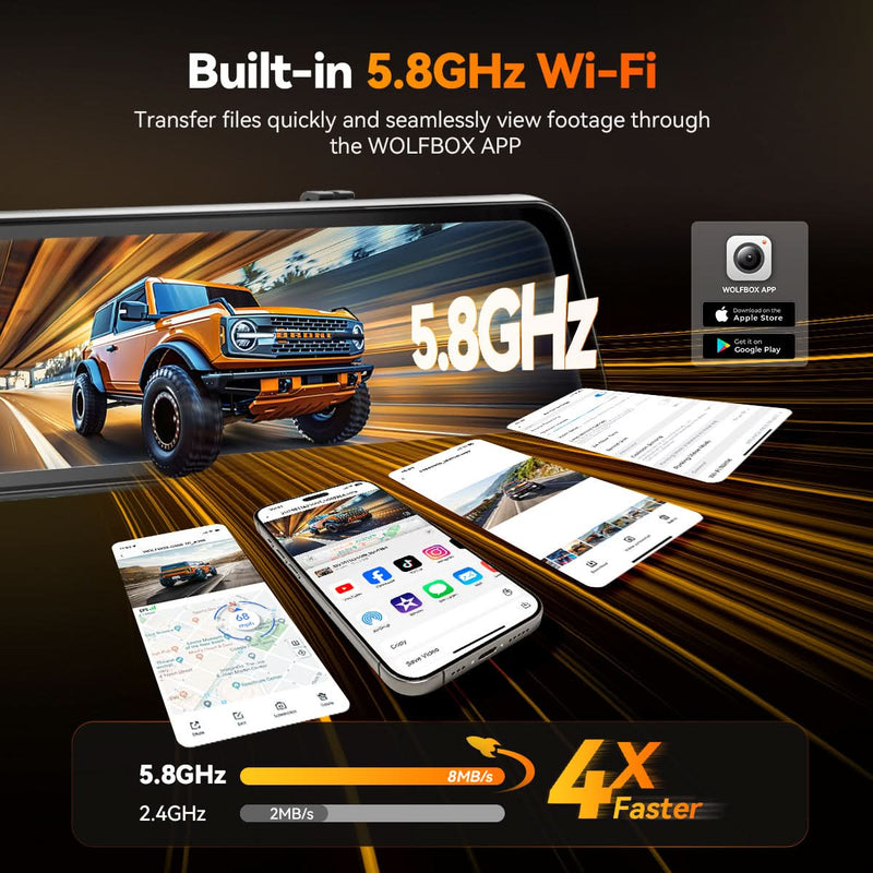 Camera auto tip oglinda WOLFBOX G900TriPro Cabin, 3 camere, 4K + 2.5K + Full HD, Wi-Fi si GPS, ecran tactil de 12″ [10]