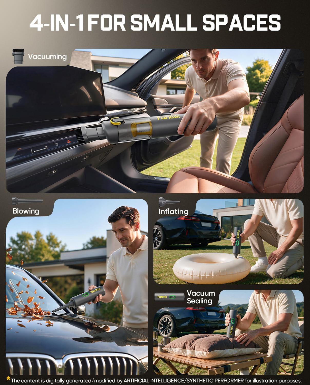 Aspirator auto portabil Fanttik Slim V8 Apex, 19.000 Pa, 4 in 1, autonomie de pana la 40 min, incarcare USB-C, negru [1]