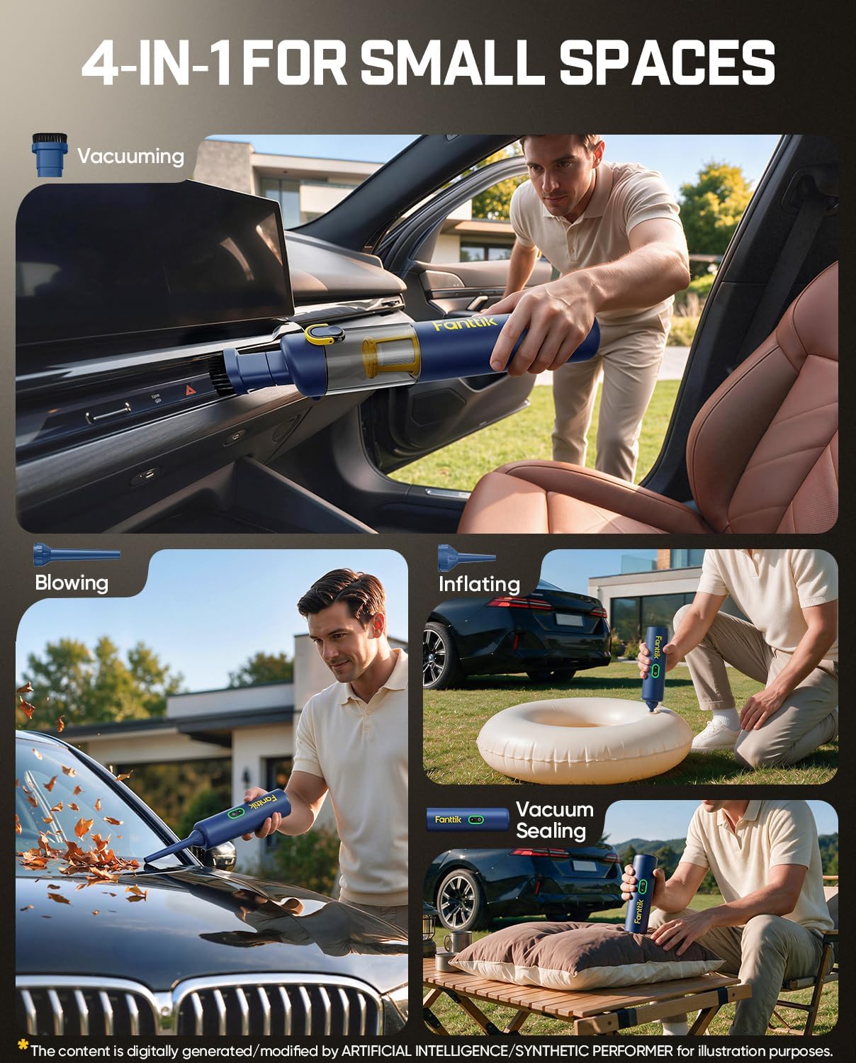Aspirator auto portabil Fanttik Slim V8 Apex, 19.000 Pa, 4 in 1, autonomie de pana la 40 min, incarcare USB-C, albastru [1]