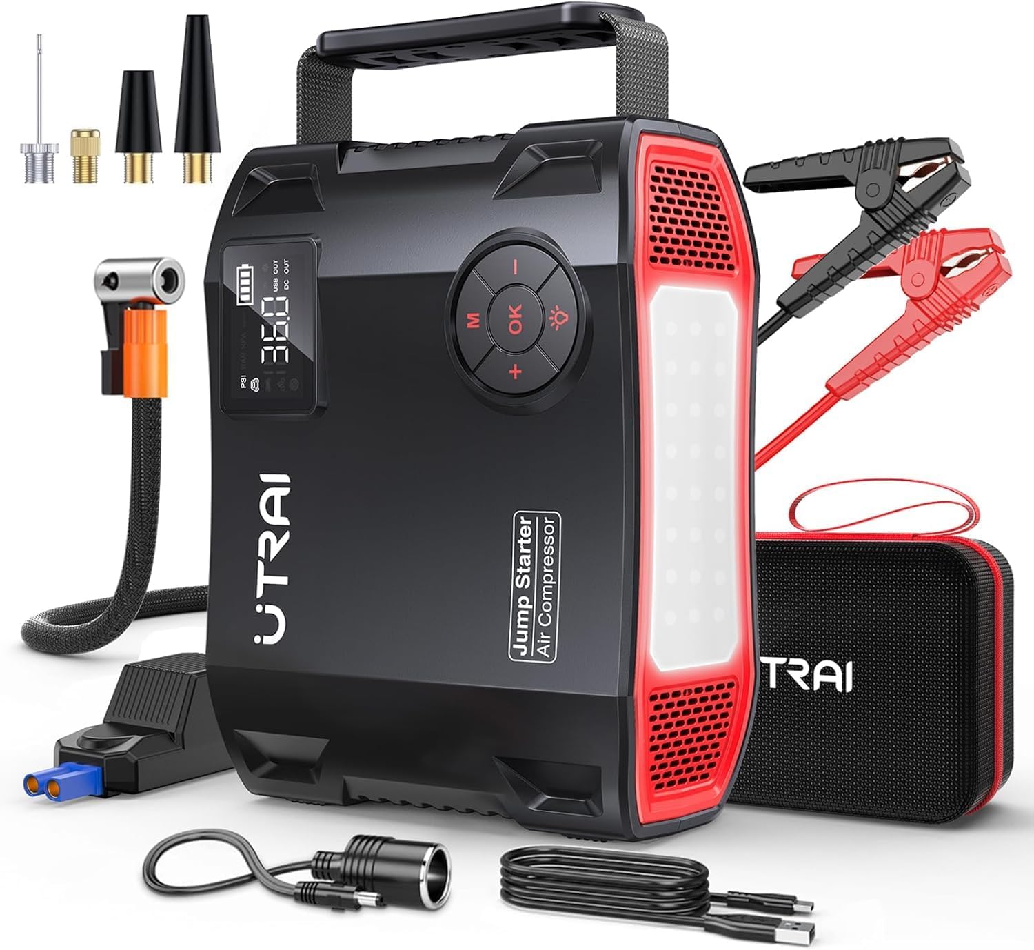 Roboti Pornire Auto - Booster auto UTRAI 27.000 mAh cu compresor de aer, powerbank cu incarcare rapida 18 W si lanterna LED de 1.600 lm