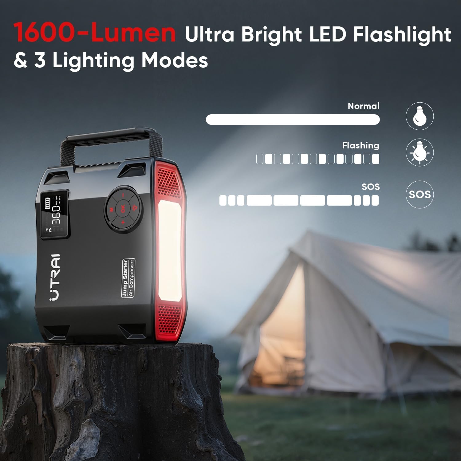 Booster auto UTRAI 27.000 mAh cu compresor de aer, powerbank cu incarcare rapida 18 W si lanterna LED de 1.600 lm [3]