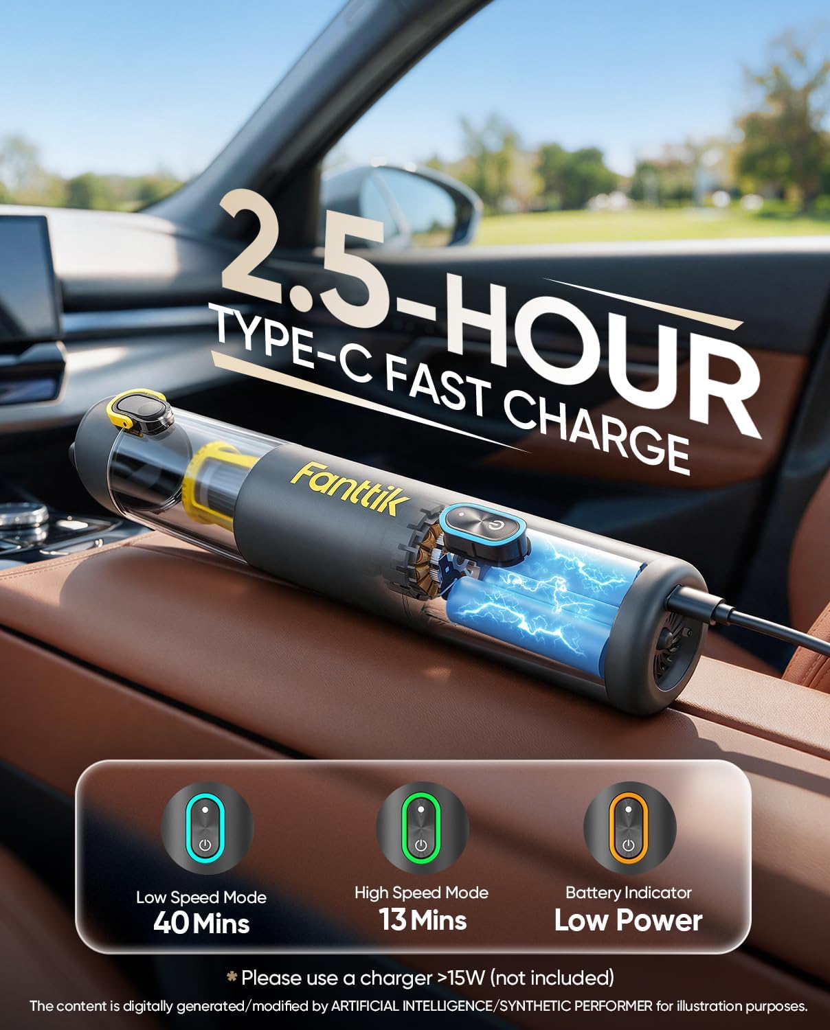 Aspirator auto portabil Fanttik Slim V8 Apex, 19.000 Pa, 4 in 1, autonomie de pana la 40 min, incarcare USB-C, negru [3]
