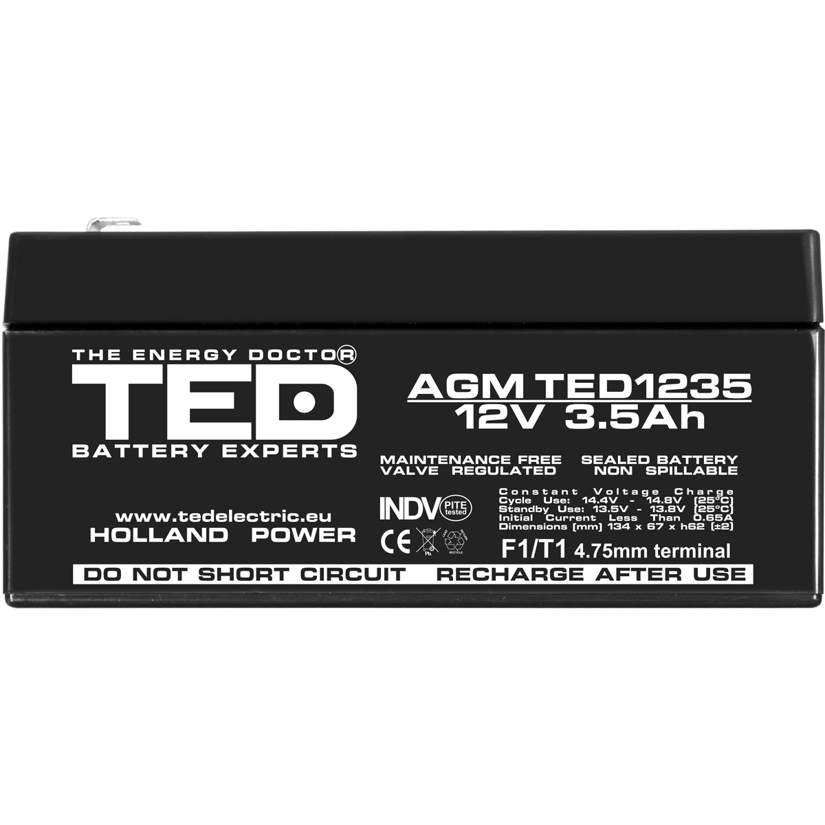 Acumulator 12V Stationar VRLA, Dimensiuni 134 x 67 x 60 mm, Baterie 12V 3.5Ah F1, TED Electric TED003133 [2]