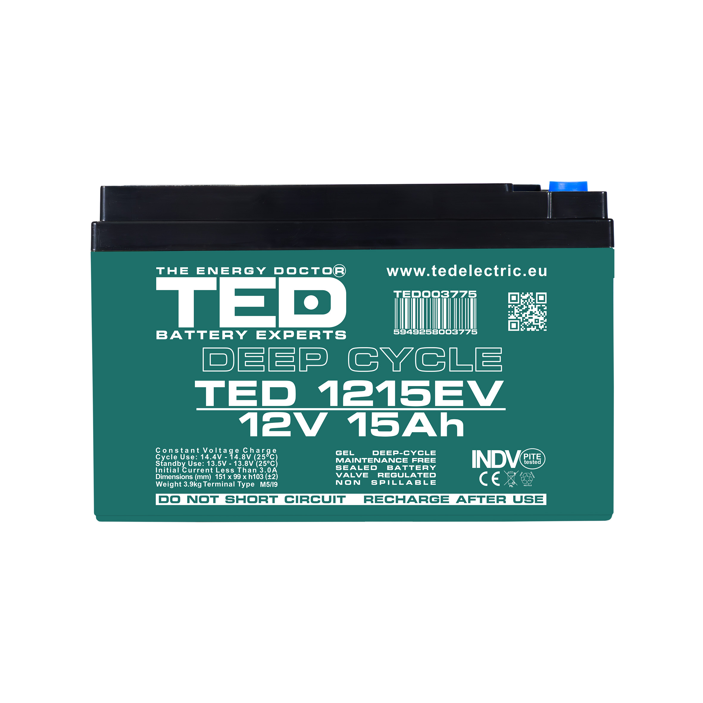 Acumulator AGM VRLA 12V 15Ah Deep Cycle Dimensiuni 151 x 99 x 103 mm Pentru Vehicule Electrice M5 - TED003775 [1]