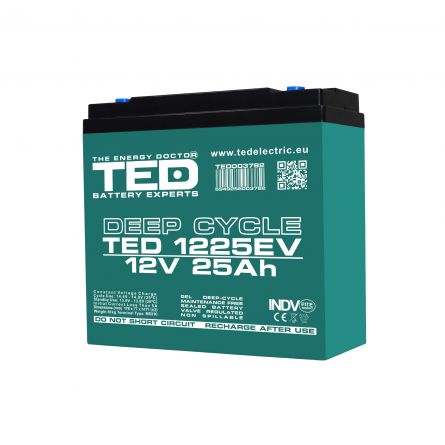 Acumulatori AGM - Acumulator 12V Vehicule Electrice, Dimensiuni 181 x 76 x 167 mm, Baterie 12V 25Ah M5, TED Electric TED003782
