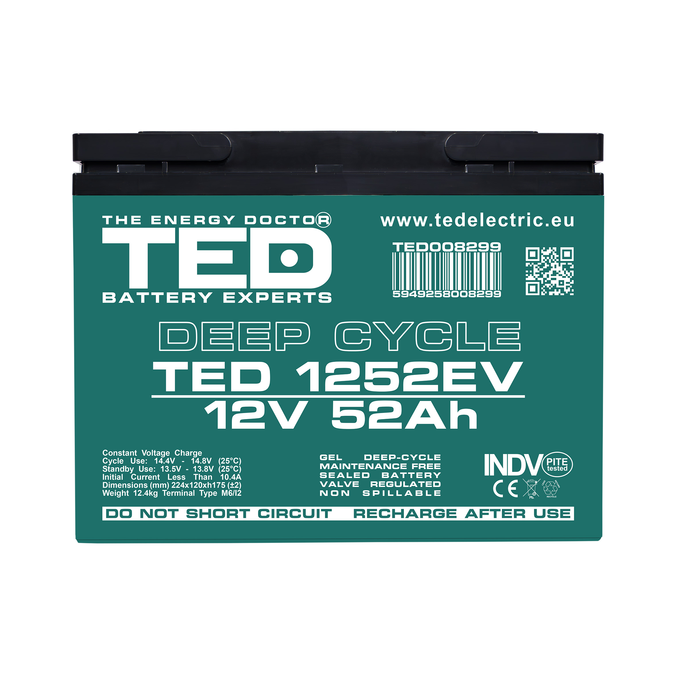 Acumulator AGM VRLA 12V 52Ah Deep Cycle Dimensiuni 224 x 120 x 175 mm Pentru Vehicule Electrice M6 - TED008299 [1]