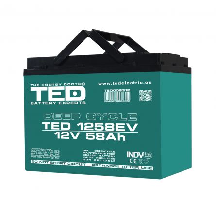 Acumulatori AGM - Acumulator AGM VRLA 12V 58Ah Deep Cycle Dimensiuni 224 x 135 x 175 mm Pentru Vehicule Electrice M6