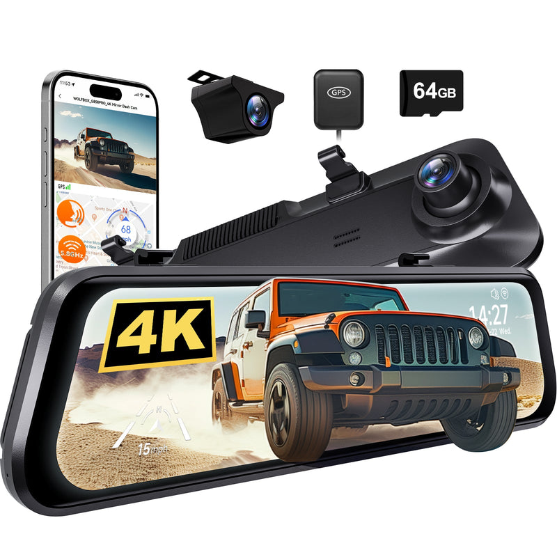Camera auto tip oglinda WOLFBOX G850 Pro, 4K + Full HD 1080p, ecran tactil de 12″, Wi-Fi, GPS si card de memorie 64 GB [1]