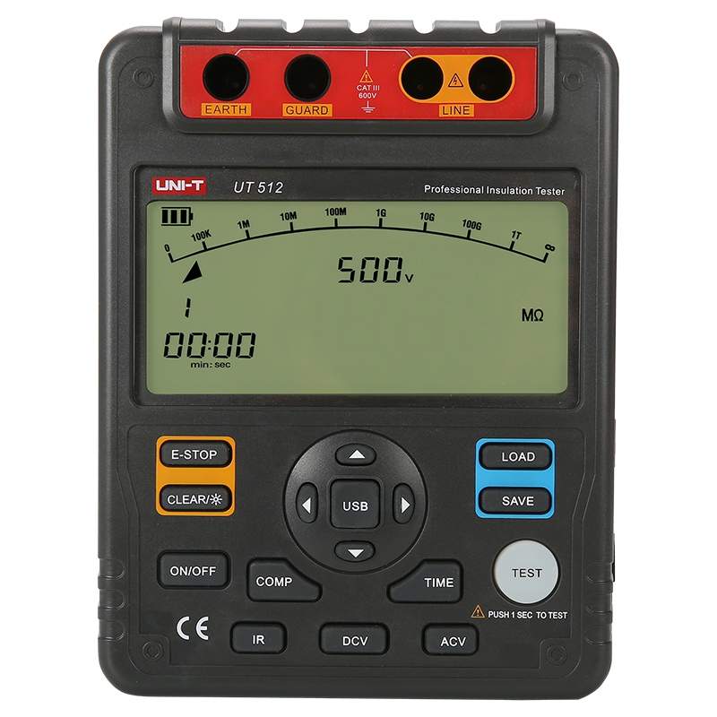 Tester Rezistenta Izolatie Uni-T UT512, 500V-2500V Test, Izolatie 10GOhm, Tensiune DC/AC 600V, Afisaj LCD Mare [2]