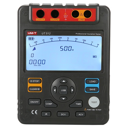 Testere - Tester Rezistenta Izolatie Uni-T UT512, 500V-2500V Test, Izolatie 10GOhm, Tensiune DC/AC 600V, Afisaj LCD Mare