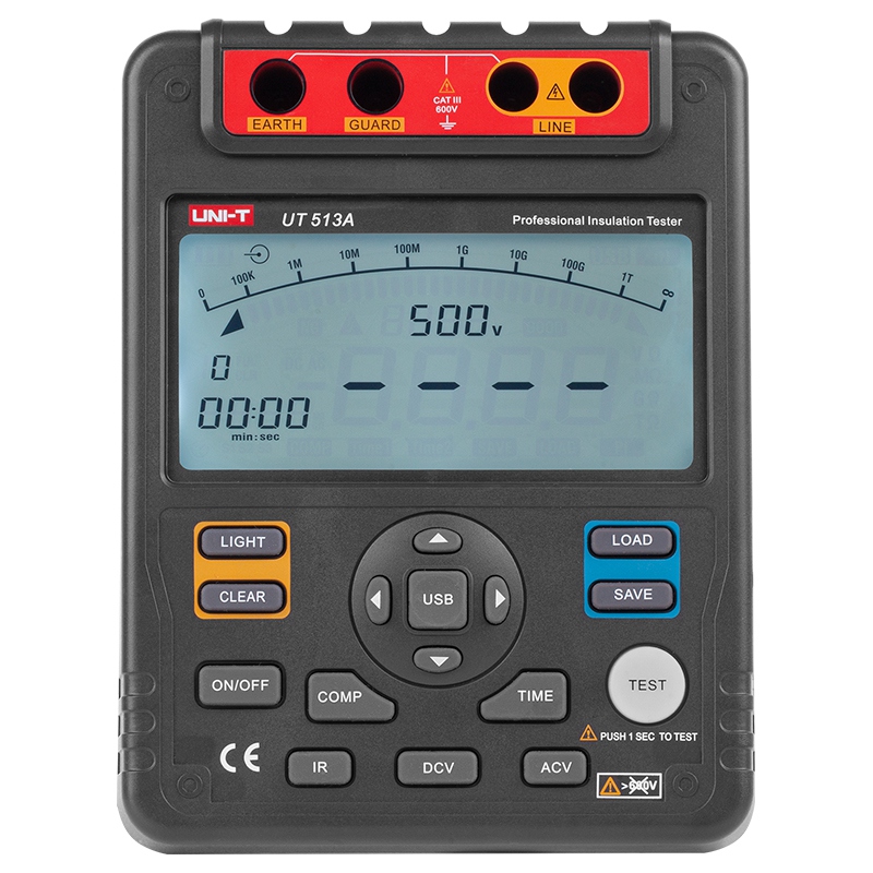 Tester Rezistenta Izolatie Uni-T UT513A, 500V-5000V Test, Izolatie 1000GOhm, USB, Memorie 18 Citiri, Index Polarizare [1]