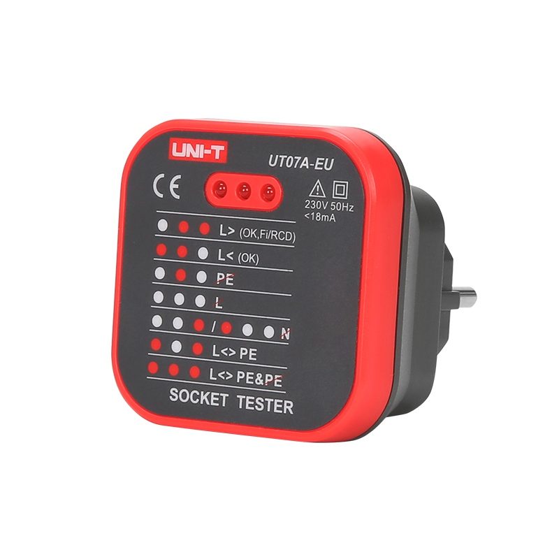 Tester Priza 230V AC Uni-T UT07A-EU, Verificare Impamantare, IP40, Standarde CAT II 300V [1]