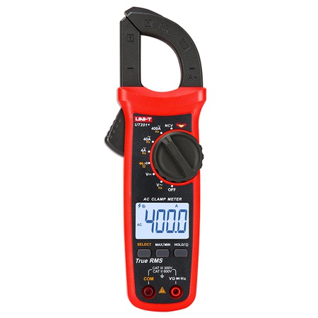 Clampmetre - Clampmetru Digital Uni-T UT201, True RMS, Autoscalare, 600A AC, Tensiune DC/AC 600V, Rezistenta, Testare Diode