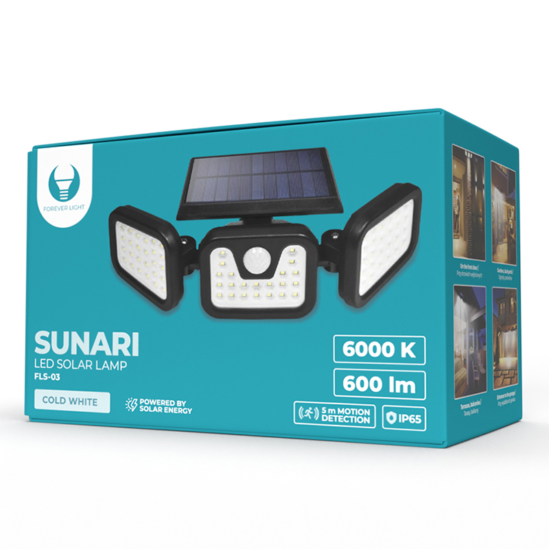 Lampa LED solara 8W 600lm 6000K cu senzor de miscare PIR IP65 [5]