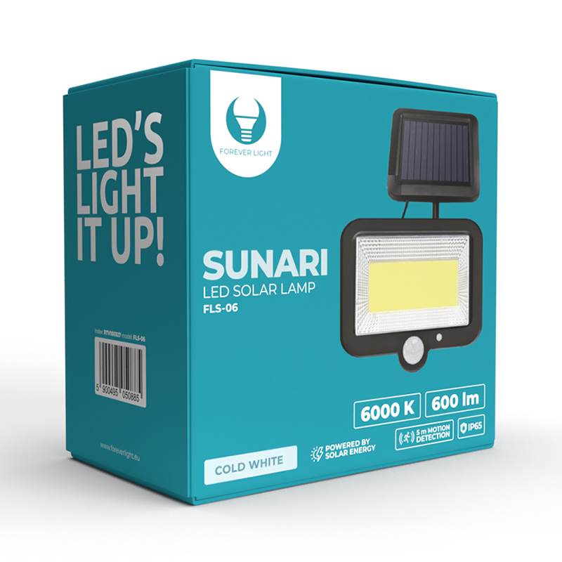 Proiector LED solar 8W 6000K cu senzor de miscare PIR si panou solar extern IP65 [3]