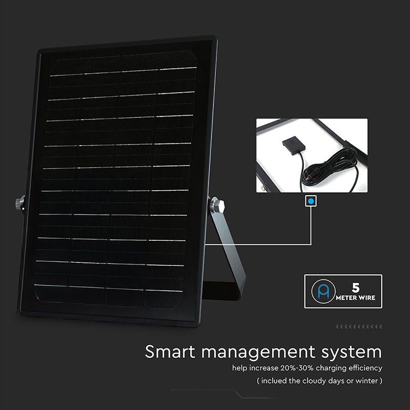 Proiector LED solar 10W 1500lm IP65 cu lumina rece si neutra 4000K + 6000K - Negru [16]
