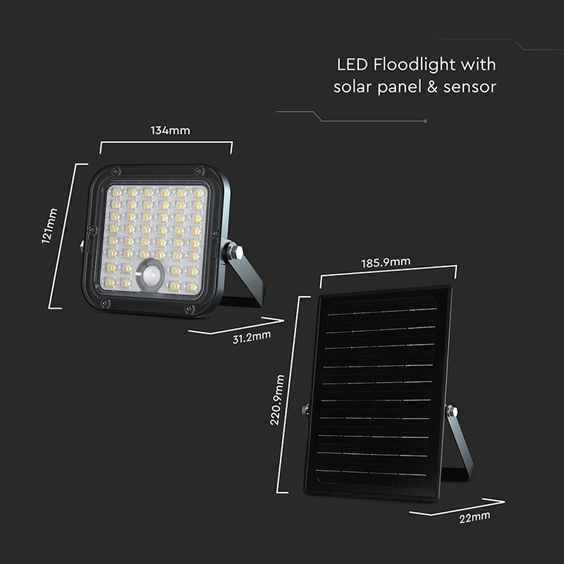 Proiector LED solar 10W 1500lm IP65 cu lumina rece si neutra 4000K + 6000K - Negru [6]