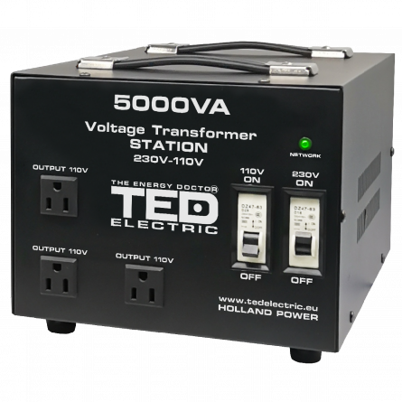 Transformatoare de tensiune - Transformator de tensiune, Convertor de la 220V la 110V si Reversibil 5000VA 4000W cu Carcasa si Regleta