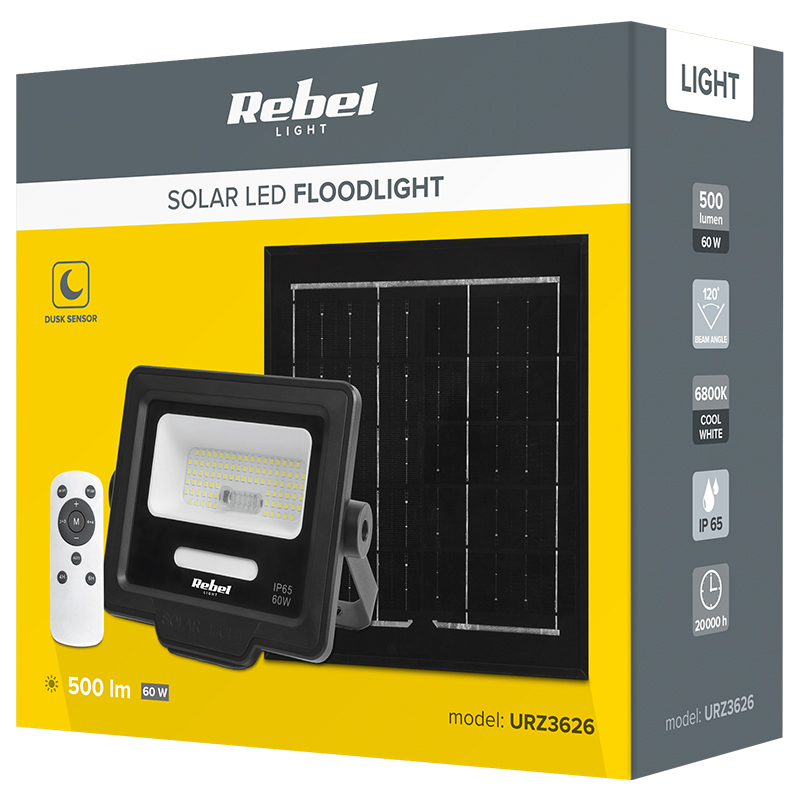 Proiector LED solar 60W 6800K cu panou solar si telecomanda [7]
