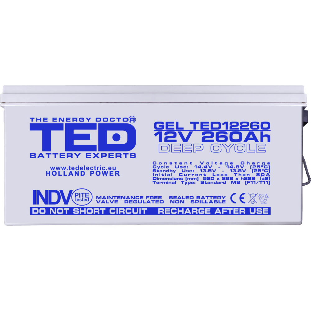 Acumulator GEL 12V 260Ah Deep Cycle, M8, pentru sisteme solare, rulota, cabana si aplicatii off-grid, 12V backup energetic [3]