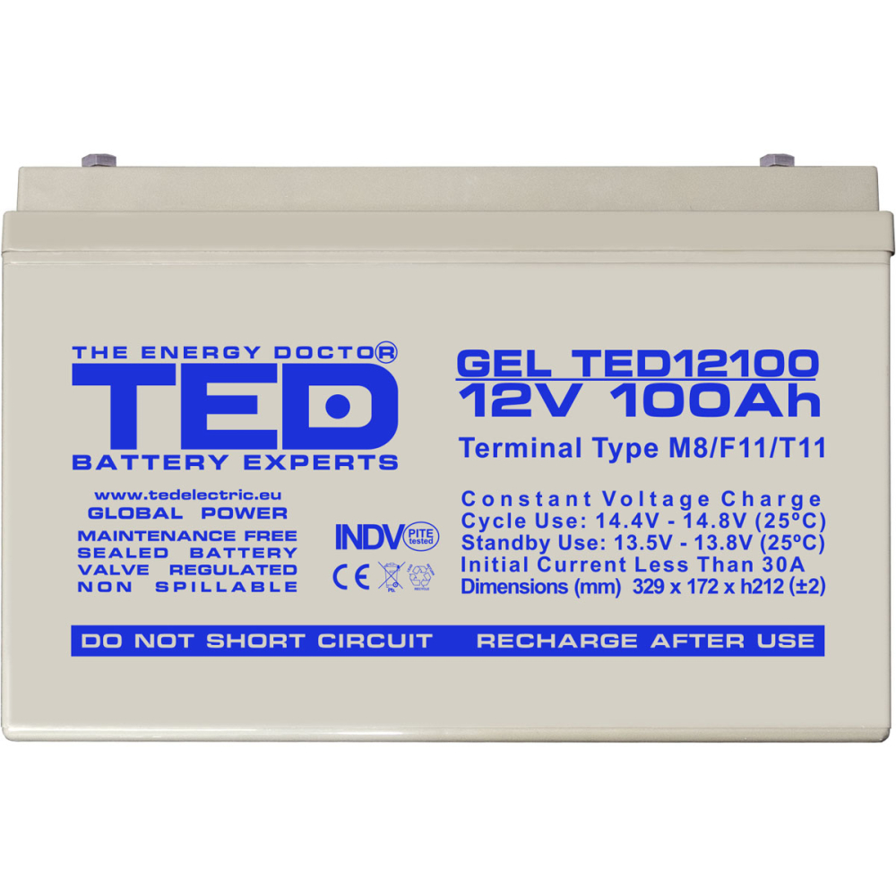 Acumulator 12V GEL Deep Cycle Solar, Dimensiuni 330 x 173 x 212 mm, Baterie 12V 100Ah M8, TED Electric TED004147 [3]