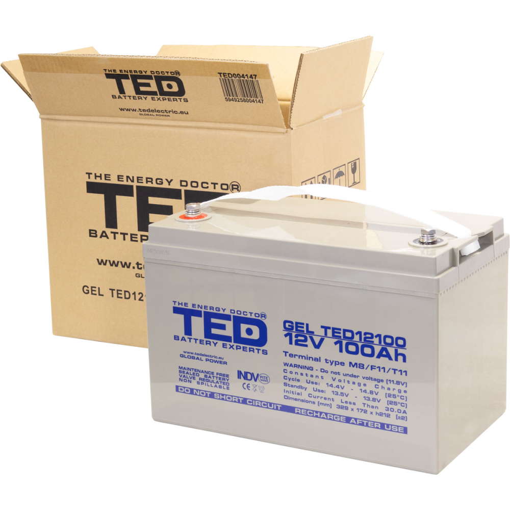Acumulator 12V GEL Deep Cycle Solar, Dimensiuni 330 x 173 x 212 mm, Baterie 12V 100Ah M8, TED Electric TED004147 [4]