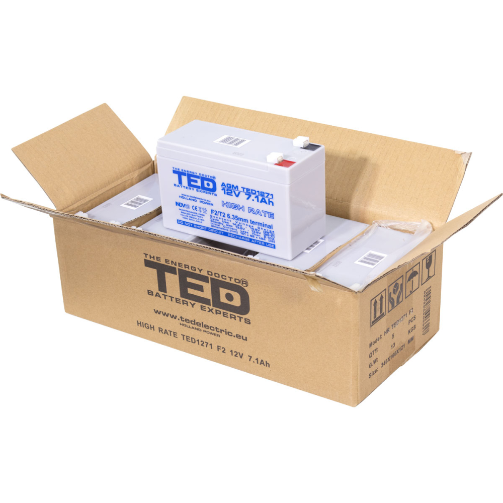 Acumulator 12V High Rate, Dimensiuni 151 x 65 x 95 mm, Baterie 12V 7.1Ah F2, TED Electric TED003300 [4]