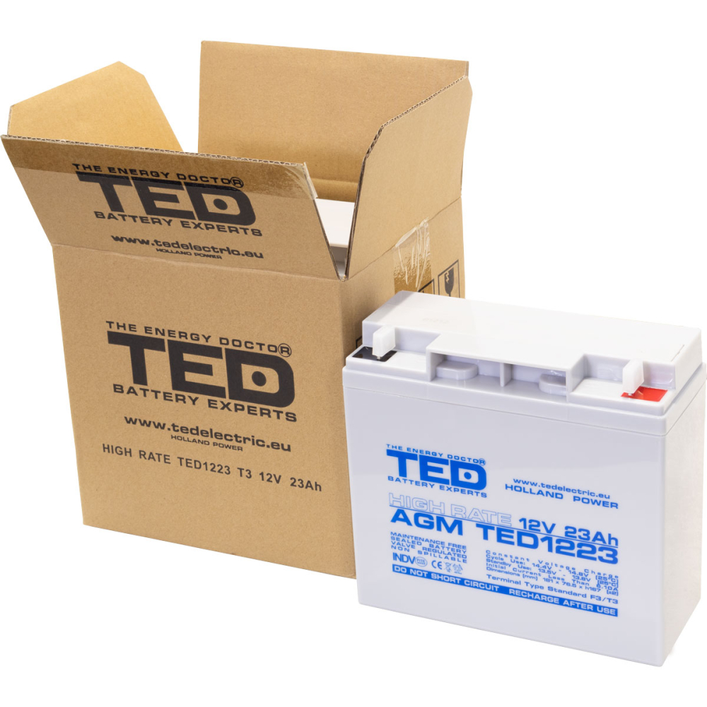 Acumulator 12V High Rate, Dimensiuni 181 x 76 x 167 mm, Baterie 12V 23Ah F3, TED Electric TED003348 [4]