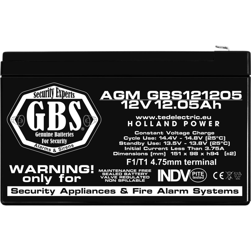Acumulator 12V Sisteme Alarma, Dimensiuni 151 x 98 x 95 mm, Baterie 12V 12.05Ah F1, TED Electric GBS [3]