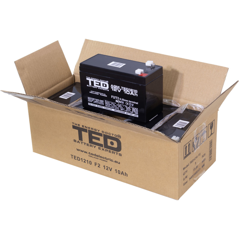 Acumulator 12V Stationar VRLA, Dimensiuni 151 x 65 x 95 mm, Baterie 12V 10Ah F2, TED Electric TED002730 [4]